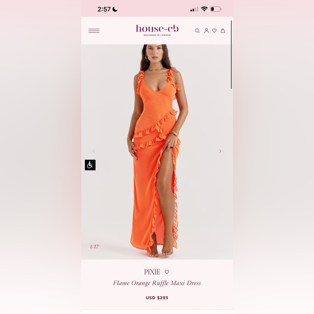 House of CB flame orange ruffle maxi dress